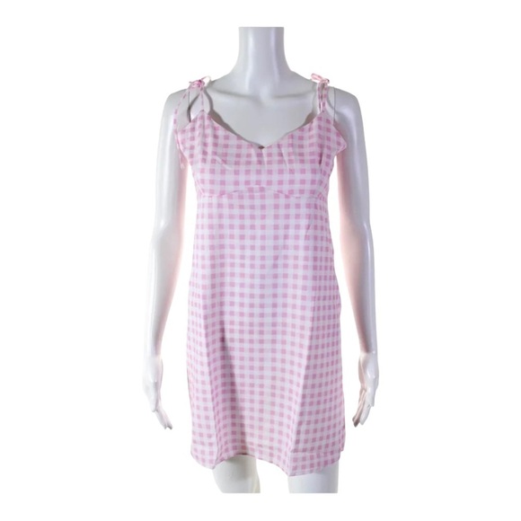 NWT SOKIE COLLECTIVE x Shopbop Tie Strap Gingham Mini Dress Pink White Large - Picture 9 of 14